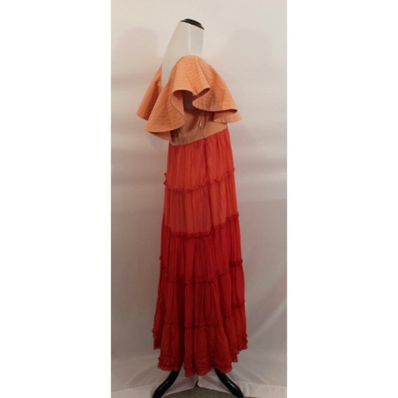 BEULAH Sz M Medium Orange Coral Ombre Ruffled Tiered Maxi Dress - Picture 4 of 8